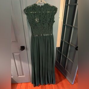 Miusol Green Pleated Maxi Gown for Wedding Guest